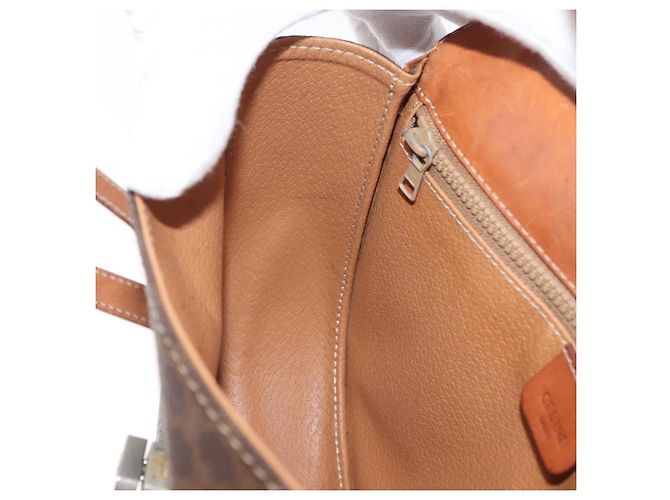 Céline Borsa a Mano CELINE Macadam Canvas PVC Pelle 2way Marrone Oro Auth BA12509 D'oro - vista 21