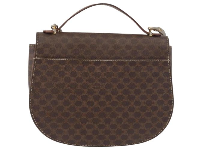 Céline Borsa a Mano CELINE Macadam Canvas PVC Pelle 2way Marrone Oro Auth BA12509 D'oro - vista 3