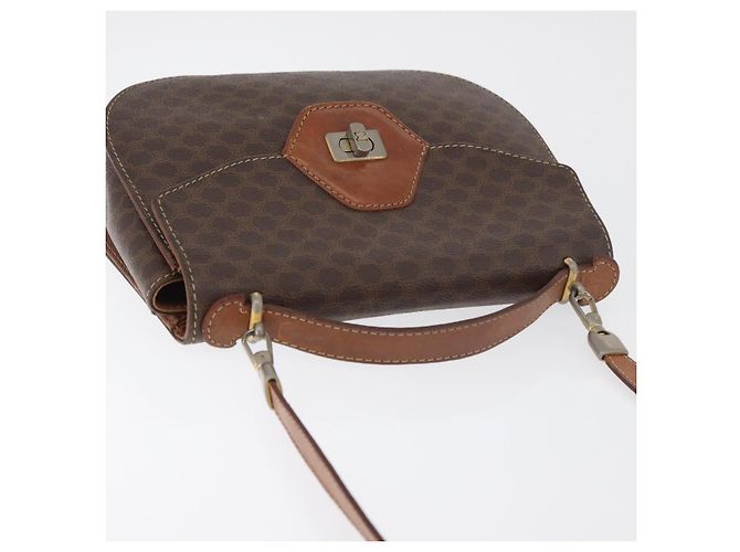 Céline Borsa a Mano CELINE Macadam Canvas PVC Pelle 2way Marrone Oro Auth BA12509 D'oro - vista 6