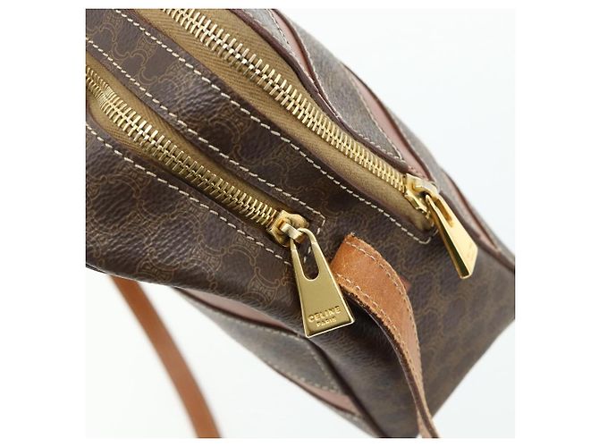 Céline Borsa a tracolla CELINE Macadam Canvas PVC Pelle Marrone Oro Auth ka4342 D'oro - vista 14