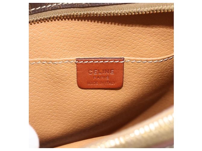Céline Borsa a tracolla CELINE Macadam Canvas PVC Pelle Marrone Oro Auth ka4342 D'oro - vista 16