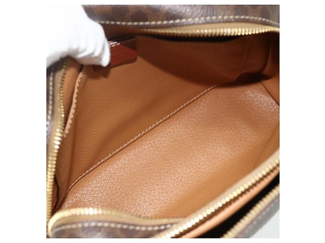 Céline Borsa a tracolla CELINE Macadam Canvas PVC Pelle Marrone Oro Auth ka4342 D'oro - vista 17