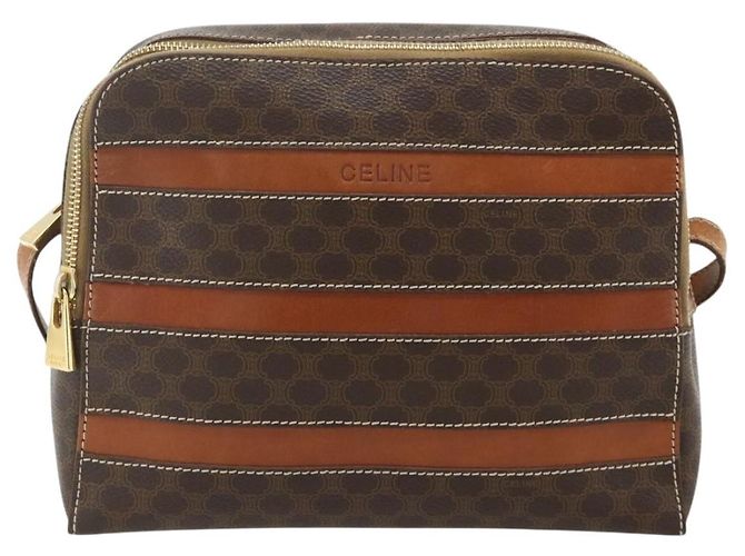 Céline Borsa a tracolla CELINE Macadam Canvas PVC Pelle Marrone Oro Auth ka4342 D'oro - vista 2