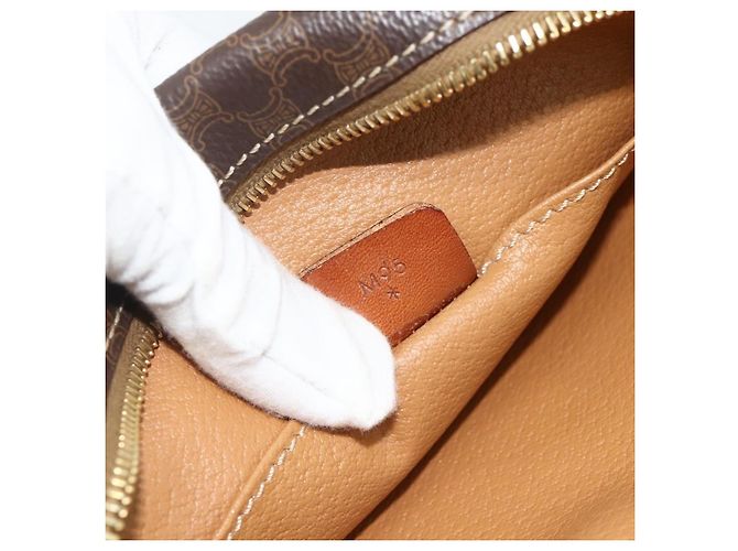Céline Borsa a tracolla CELINE Macadam Canvas PVC Pelle Marrone Oro Auth ka4342 D'oro - vista 22