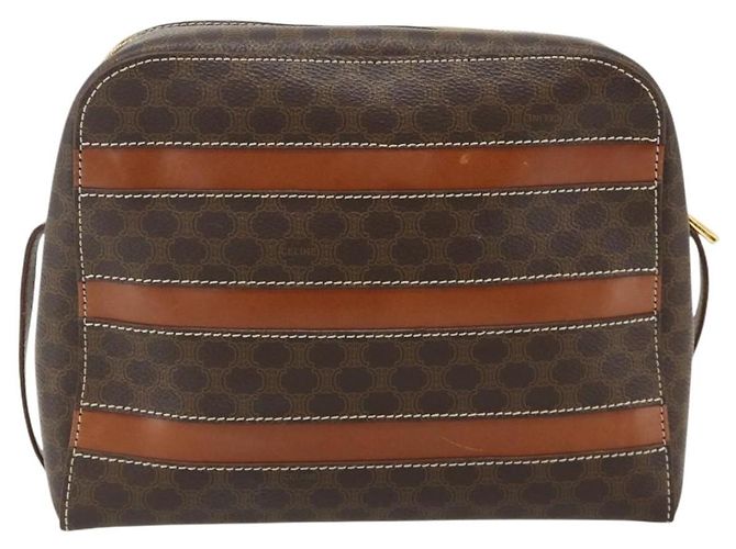 Céline Borsa a tracolla CELINE Macadam Canvas PVC Pelle Marrone Oro Auth ka4342 D'oro - vista 3