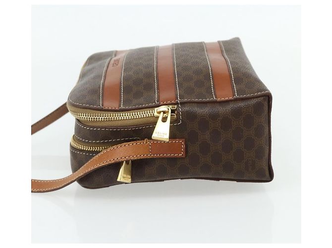 Céline Borsa a tracolla CELINE Macadam Canvas PVC Pelle Marrone Oro Auth ka4342 D'oro - vista 4