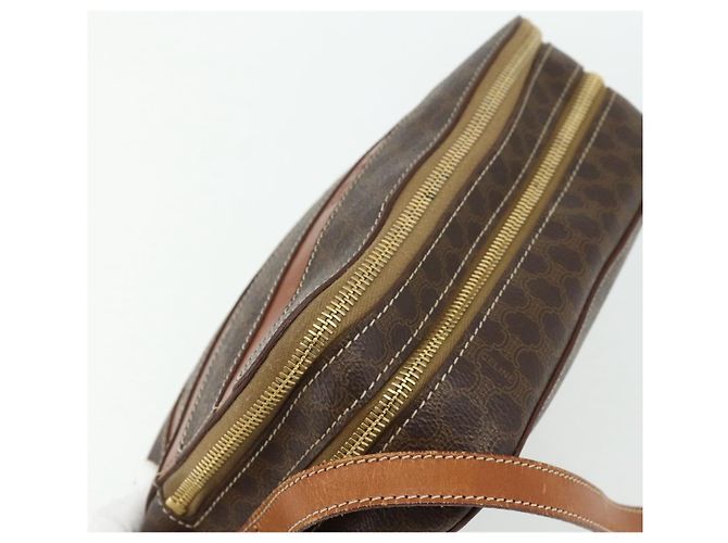Céline Borsa a tracolla CELINE Macadam Canvas PVC Pelle Marrone Oro Auth ka4342 D'oro - vista 6