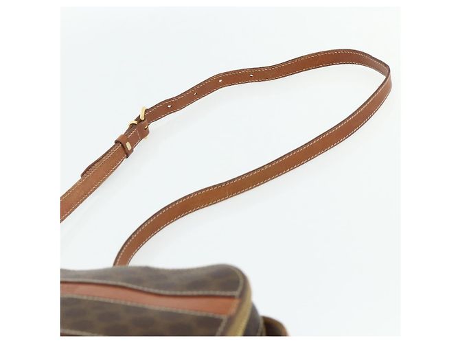 Céline Borsa a tracolla CELINE Macadam Canvas PVC Pelle Marrone Oro Auth ka4342 D'oro - vista 8