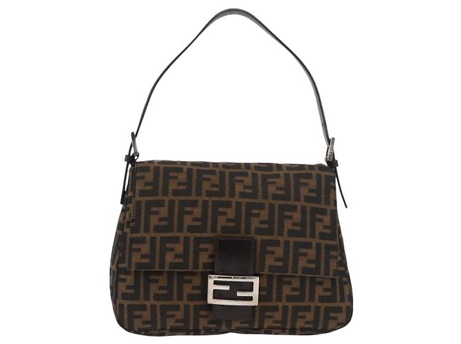 FENDI Zucca Canvas Mamma Baguette Borsa a Spalla Nero Marrone Auth 179388SAV - vista 2