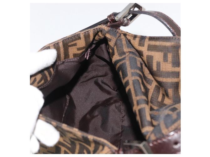 FENDI Zucca Canvas Mamma Baguette Borsa a Spalla Nero Marrone Auth 179388SAV - vista 20