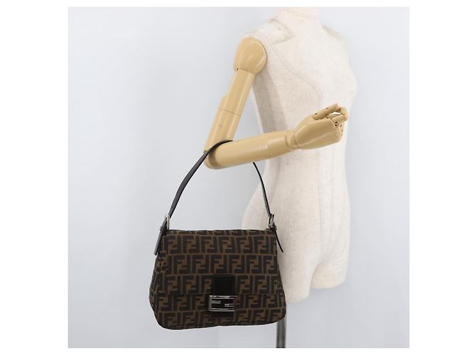 FENDI Zucca Canvas Mamma Baguette Borsa a Spalla Nero Marrone Auth 179388SAV - vista 25