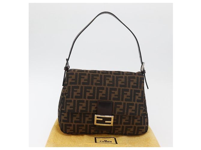 FENDI Zucca Canvas Mamma Baguette Borsa a Spalla Nero Marrone Auth 179388SAV - vista 26