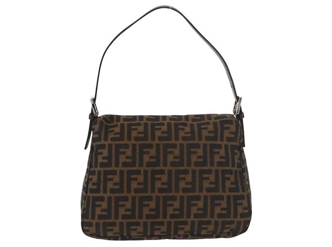 FENDI Zucca Canvas Mamma Baguette Borsa a Spalla Nero Marrone Auth 179388SAV - vista 3