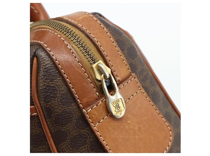 Céline Borsa CELINE Macadam Canvas PVC Pelle Marrone Oro Auth 179568 D'oro - vista 14