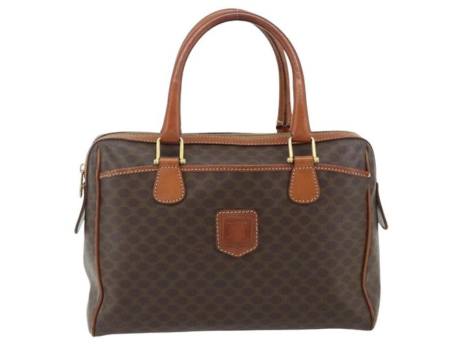 Céline Borsa CELINE Macadam Canvas PVC Pelle Marrone Oro Auth 179568 D'oro - vista 2