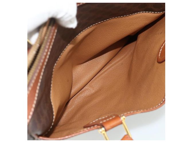 Céline Borsa CELINE Macadam Canvas PVC Pelle Marrone Oro Auth 179568 D'oro - vista 22