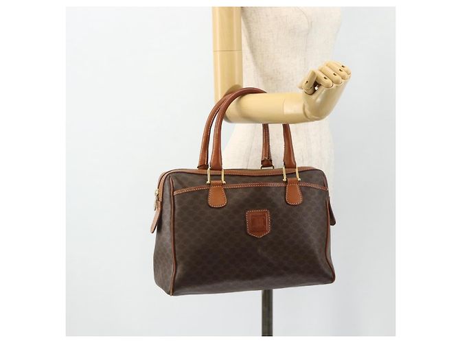 Céline Borsa CELINE Macadam Canvas PVC Pelle Marrone Oro Auth 179568 D'oro - vista 24