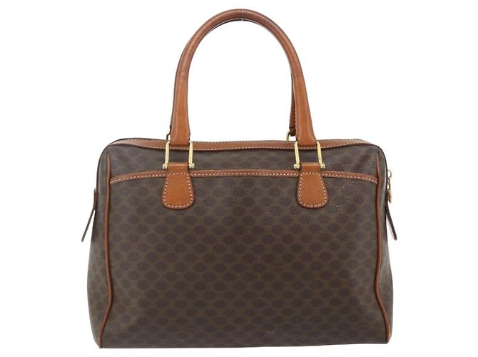 Céline Borsa CELINE Macadam Canvas PVC Pelle Marrone Oro Auth 179568 D'oro - vista 3