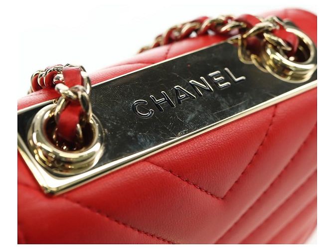 CHANEL V Stitch Schultertasche Lammfell Gold Rot CC Authentisch bs35072M Golden - Ansicht 15