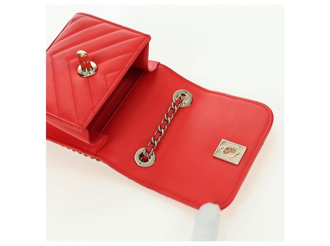 CHANEL V Stitch Schultertasche Lammfell Gold Rot CC Authentisch bs35072M Golden - Ansicht 16