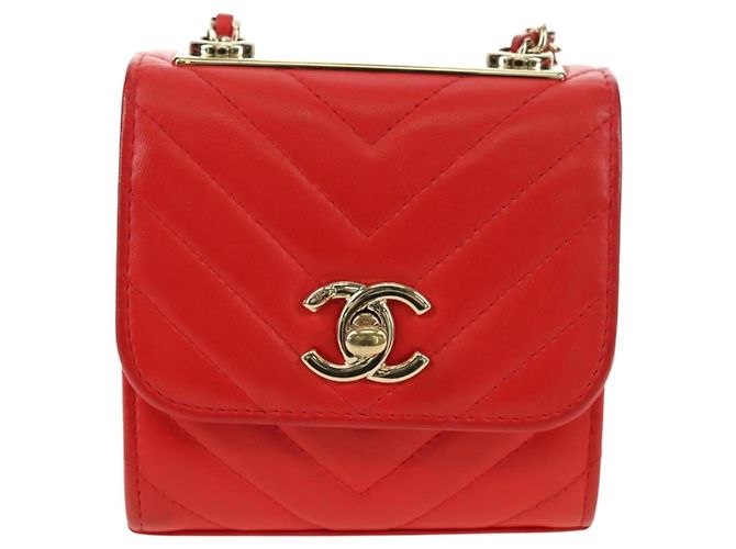CHANEL V Stitch Schultertasche Lammfell Gold Rot CC Authentisch bs35072M Golden - Ansicht 2