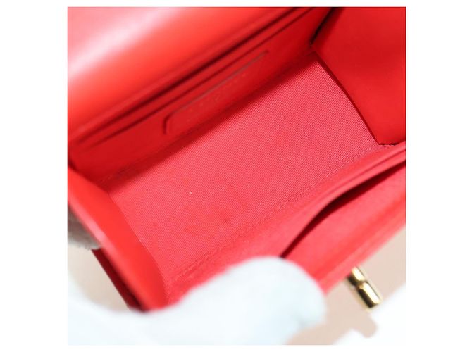 CHANEL V Stitch Schultertasche Lammfell Gold Rot CC Authentisch bs35072M Golden - Ansicht 20