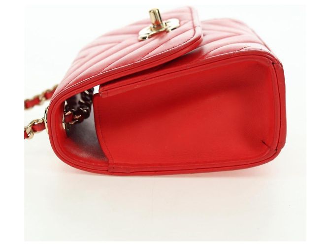 CHANEL V Stitch Schultertasche Lammfell Gold Rot CC Authentisch bs35072M Golden - Ansicht 4