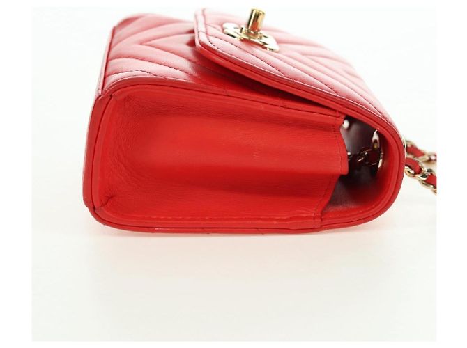 CHANEL V Stitch Schultertasche Lammfell Gold Rot CC Authentisch bs35072M Golden - Ansicht 5