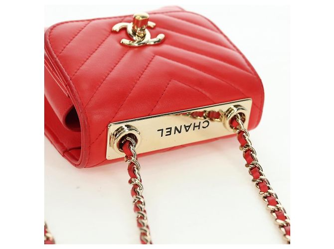 CHANEL V Stitch Schultertasche Lammfell Gold Rot CC Authentisch bs35072M Golden - Ansicht 6