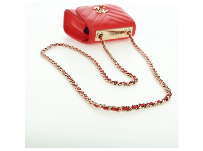 CHANEL V Stitch Schultertasche Lammfell Gold Rot CC Authentisch bs35072M Golden - Ansicht 7