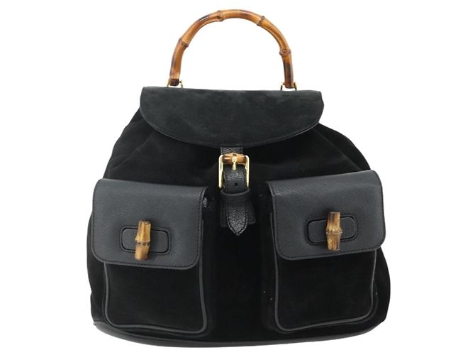 GUCCI Bamboo Backpack Suede Leather Black Gold Auth BA12515 Golden - view 2