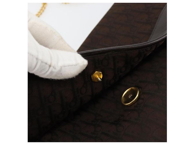 Borsa a Spalla con Catena Christian Dior Trotter Canvas Marrone Oro Auth 178742 D'oro - vista 15