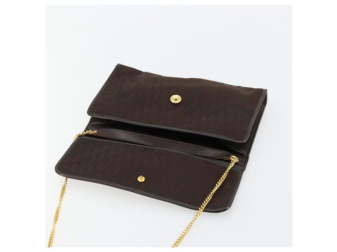 Borsa a Spalla con Catena Christian Dior Trotter Canvas Marrone Oro Auth 178742 D'oro - vista 17