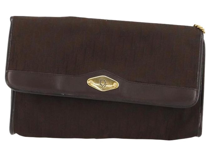 Borsa a Spalla con Catena Christian Dior Trotter Canvas Marrone Oro Auth 178742 D'oro - vista 2