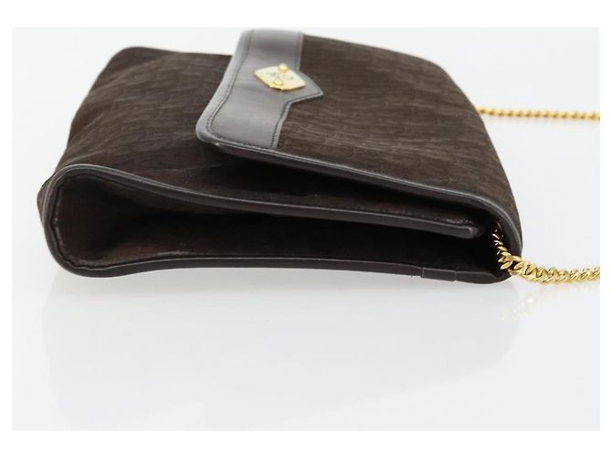 Borsa a Spalla con Catena Christian Dior Trotter Canvas Marrone Oro Auth 178742 D'oro - vista 4
