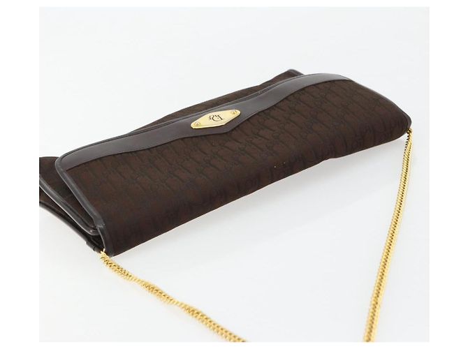 Borsa a Spalla con Catena Christian Dior Trotter Canvas Marrone Oro Auth 178742 D'oro - vista 6