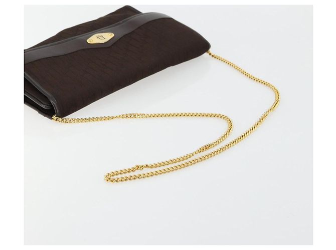 Borsa a Spalla con Catena Christian Dior Trotter Canvas Marrone Oro Auth 178742 D'oro - vista 7