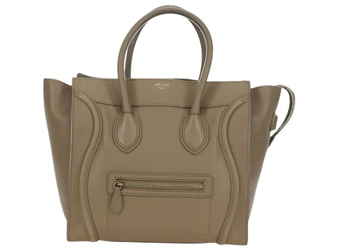 Céline Borsa CELINE Luggage Mini Shopper in pelle beige oro Auth am11586V D'oro - vista 2