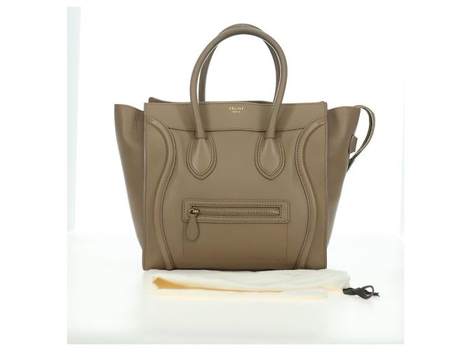 Céline Borsa CELINE Luggage Mini Shopper in pelle beige oro Auth am11586V D'oro - vista 26