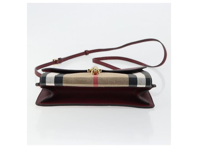 Borsa a Spalla BURBERRY Nova Check in Tela Beige e Oro Auth 179304 D'oro - vista 10