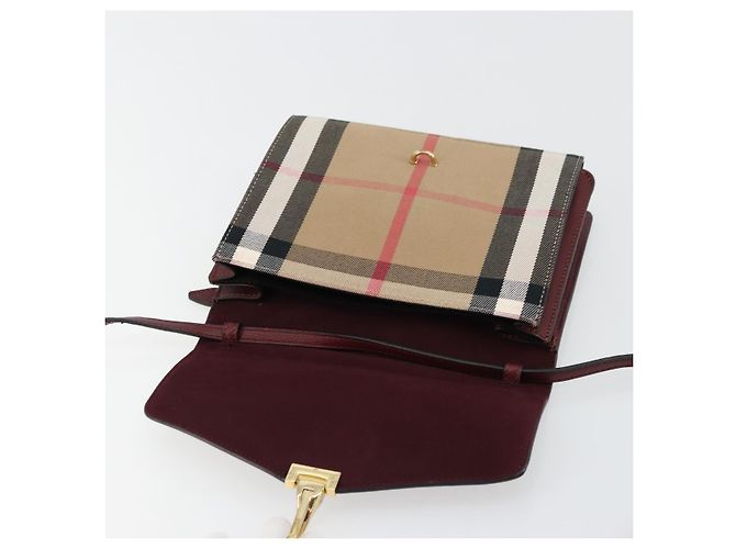 Borsa a Spalla BURBERRY Nova Check in Tela Beige e Oro Auth 179304 D'oro - vista 16
