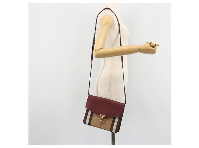 Borsa a Spalla BURBERRY Nova Check in Tela Beige e Oro Auth 179304 D'oro - vista 25