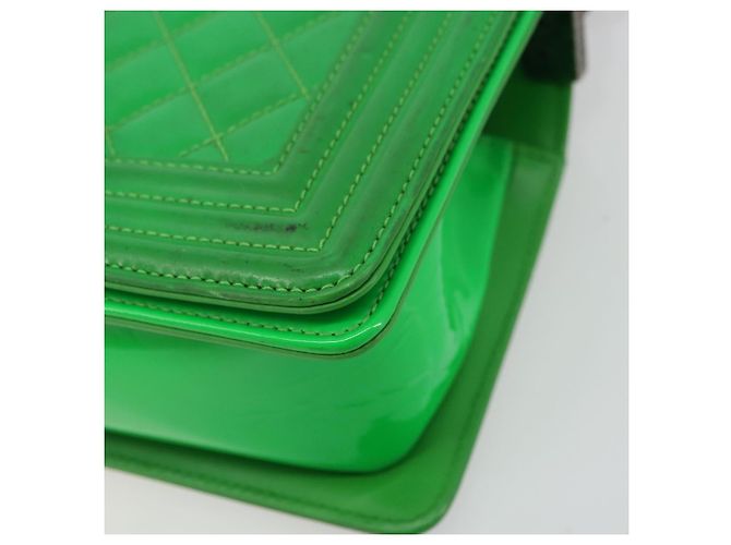 CHANEL Matelasse Chain Shoulder Bag Pelle vernice Verde CC Auth 179242 - vista 10
