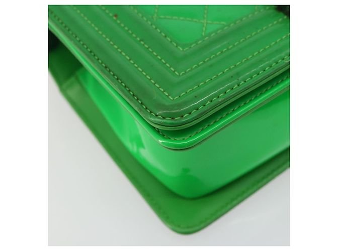CHANEL Matelasse Chain Shoulder Bag Pelle vernice Verde CC Auth 179242 - vista 11