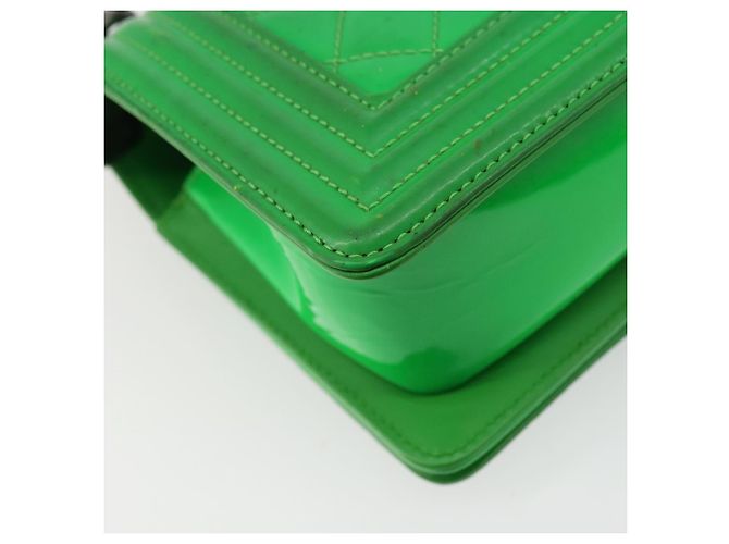 CHANEL Matelasse Chain Shoulder Bag Pelle vernice Verde CC Auth 179242 - vista 13