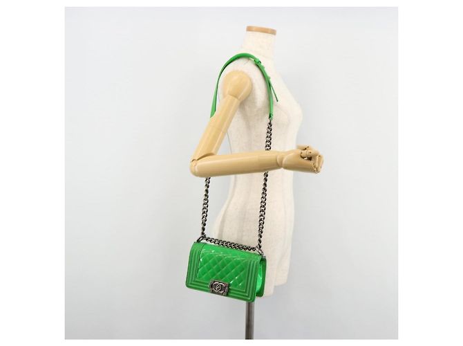 CHANEL Matelasse Chain Shoulder Bag Pelle vernice Verde CC Auth 179242 - vista 24
