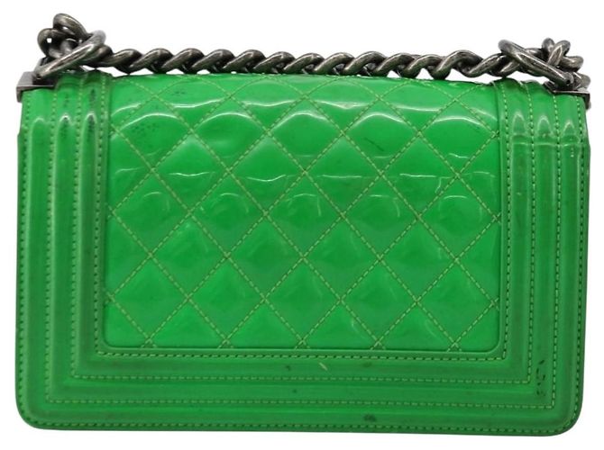 CHANEL Matelasse Chain Shoulder Bag Pelle vernice Verde CC Auth 179242 - vista 3