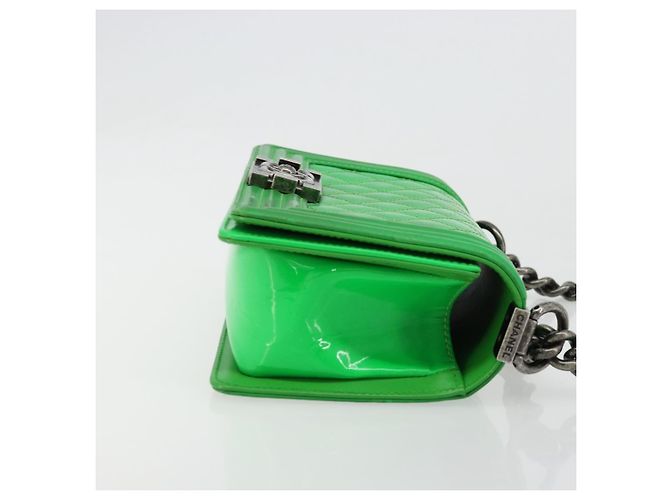 CHANEL Matelasse Chain Shoulder Bag Pelle vernice Verde CC Auth 179242 - vista 4