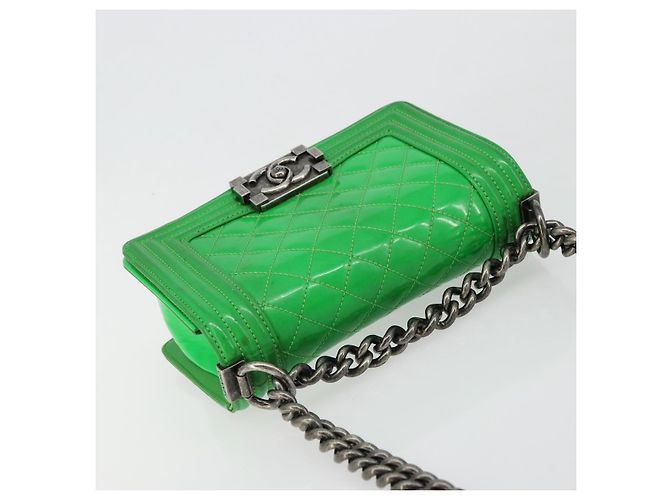 CHANEL Matelasse Chain Shoulder Bag Pelle vernice Verde CC Auth 179242 - vista 6