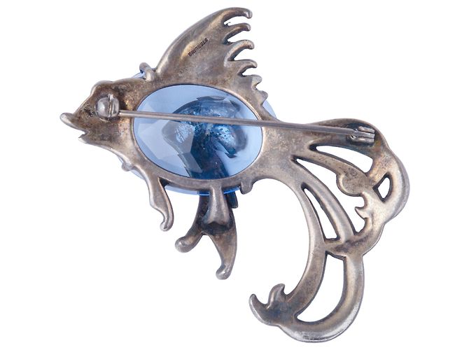 Autre Marque Spilla pesce vintage in argento sterling e cristallo blu - vista 2